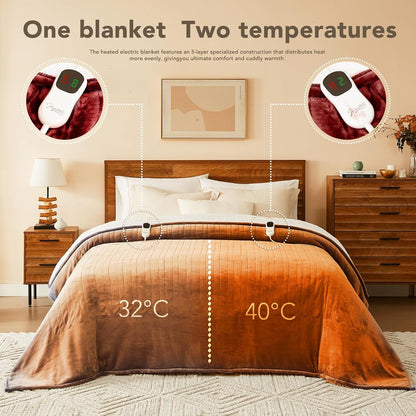 Homemate Electric Heated Blanket Twin - 62"x84" Heating Bed Blankets Throw with 10 Heating Levels 8 Hours Auto Off Fast Heating Over-Heated Protection Ultra Soft Warm Flannel ETL Certified Grey - Colors B