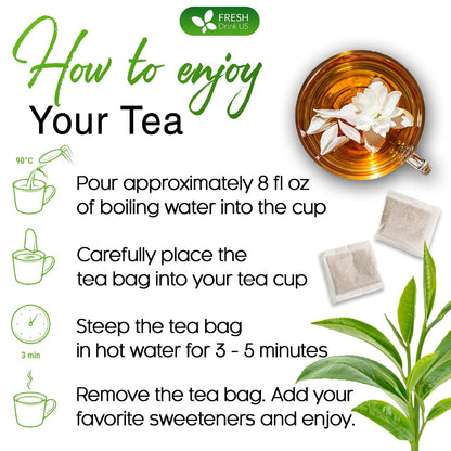 FreshDrinkUS, Premium 135 Jasmine Green Tea Bags, 100% Natural & Pure from Jasmine Green Herbal Tea. Made with Natural Material Tea Bags. No Sugar, No Caffeine, No Gluten, Vegan.