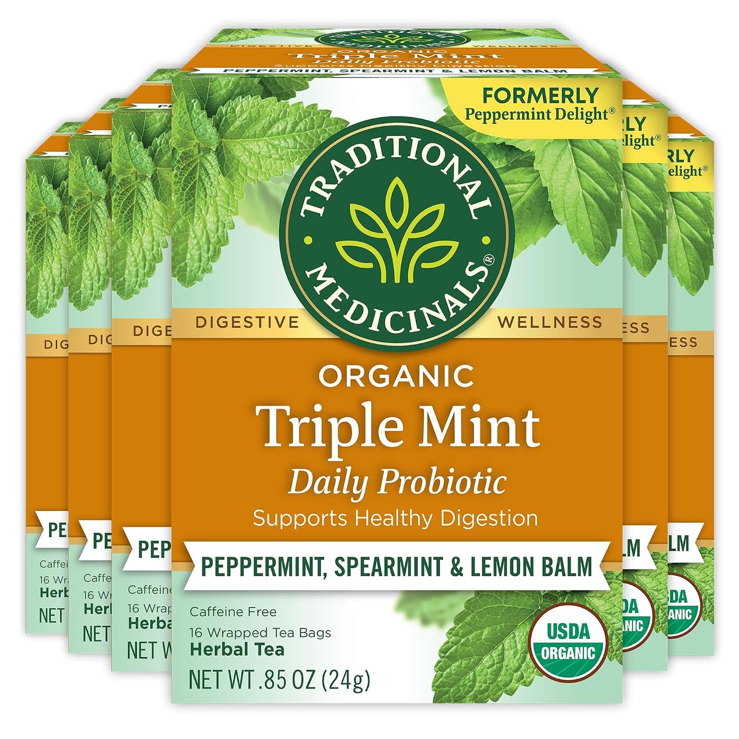 Traditional Medicinals Tea, Organic Peppermint, Soothes Your Belly, Refreshing & Minty, 96 Tea Bags (6 Pack)