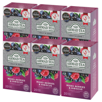 Ahmad Tea Herbal Tea, Mixed Berries & Hibiscus Teabags, 20 ct (Pack of 1) - Decaffeinated & Sugar-Free