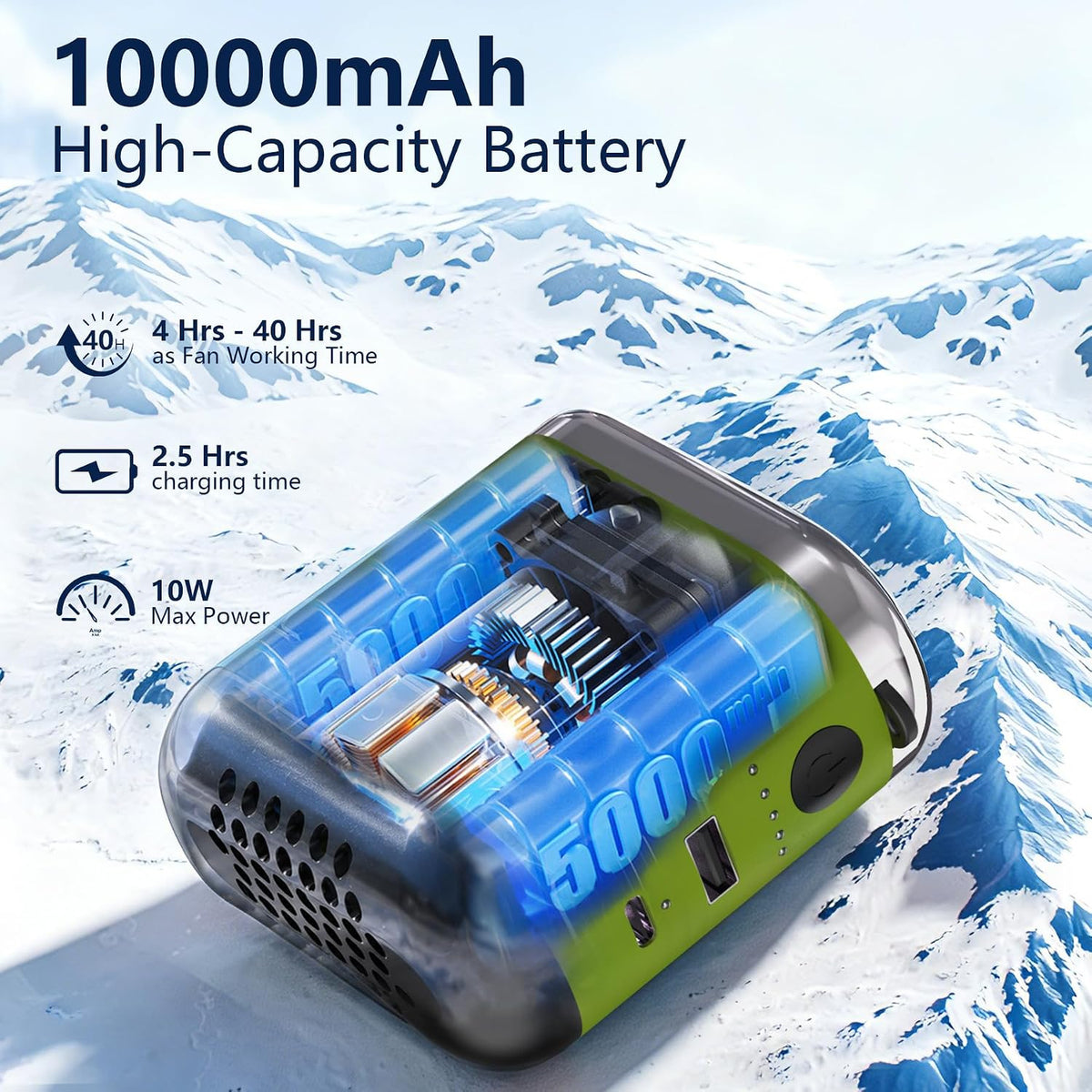 10000mAh Portable Waist Fan Clip On Rechargeable, Personal Wearable Belt Neck Fan with 5 Speeds & Flashlight, Hands-Free MAX 40H Work Time for Outside Jobsite Camping Travel (Black)