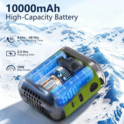 10000mAh Portable Waist Fan Clip On Rechargeable, Personal Wearable Belt Neck Fan with 5 Speeds & Flashlight, Hands-Free MAX 40H Work Time for Outside Jobsite Camping Travel (Black)