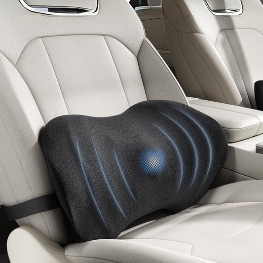 Lumbar Support Pillow for Car, Ergonomic Back Cushion with Strap, Memory Foam Lower Back Support Cushion for Driving, Lumbar Pillow for Pain Relief, for Office Chair, Long Sitting (Black 4D Mesh)