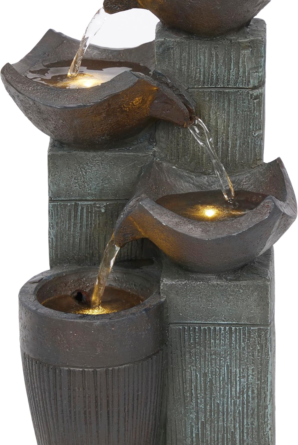 Alpine Corporatio 14" Tall Stoned Jar Cascading Water Fountain with LED Lights, Elegant Tabletop Water Feature for Home, Office, Living Room, and Bedroom Decor, Gray