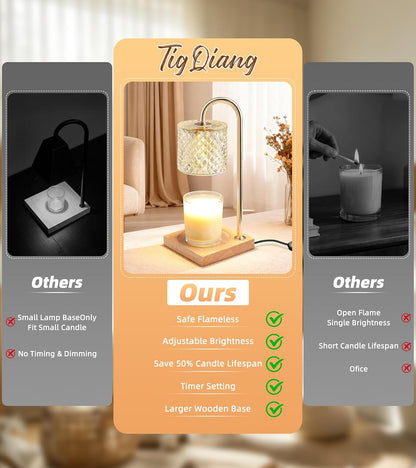 TigQiang Candle Warmer Lamp with Timer Dimmer, Birthday Gifts for Women Mom, House Warming Gifts, Elegant New Home Decor, Wax Warmer for Jar Candles, Heater Lamp for Scented Wax, Amber Glass