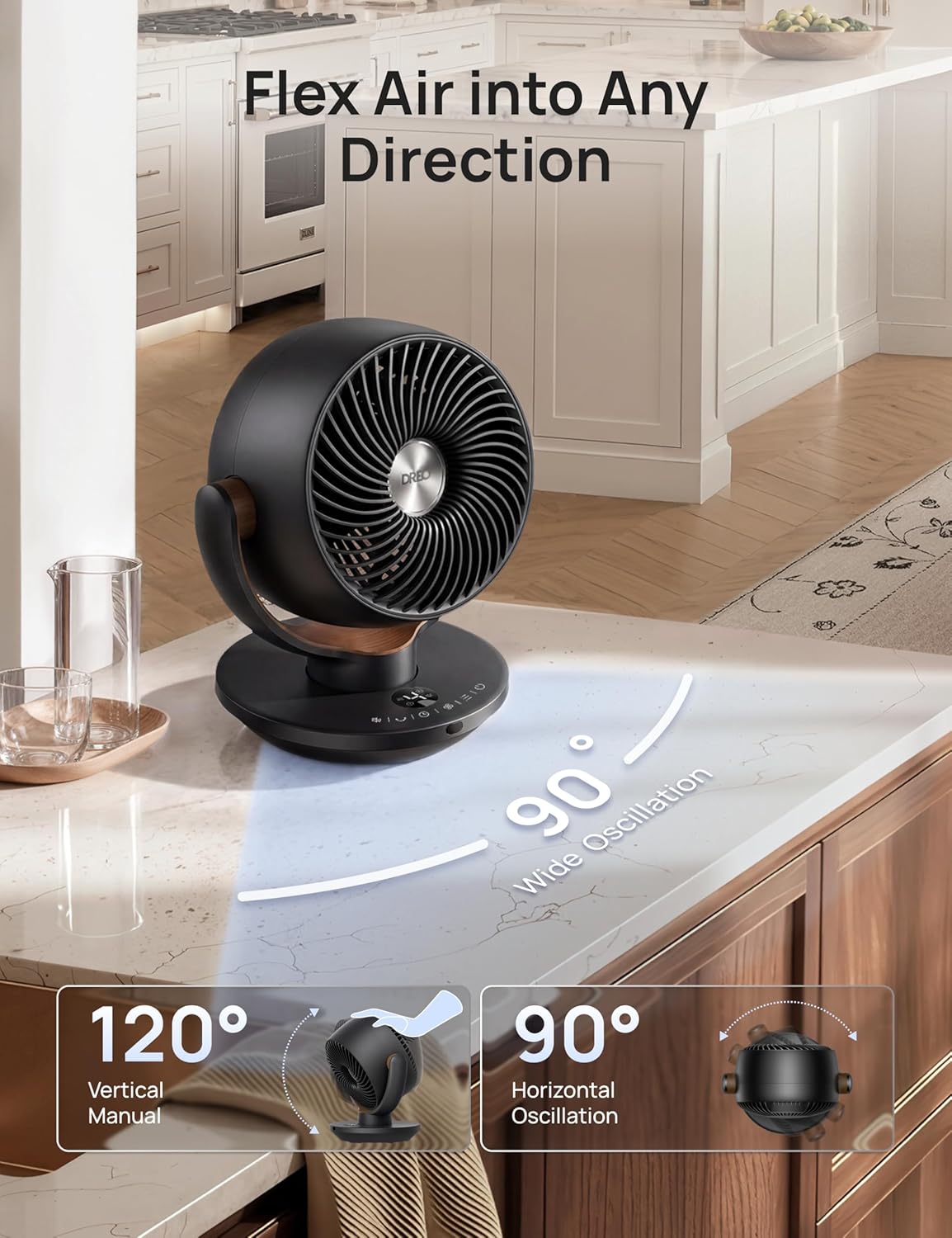 DREO Fan for Bedroom, Desk Air Circulator Fan with Remote, 11 Inch Table Fans for Whole Room, 65ft Powerful Airflow, 120° Vertical Manual +90° Oscillating, 4 Speeds, 8H Timer, 25dB Quiet Fan, Home