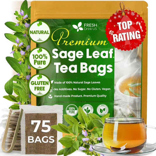 FreshDrinkUS, Premium Sage Leaf Tea Bag, 75 Count, Pure, Caffeine Free