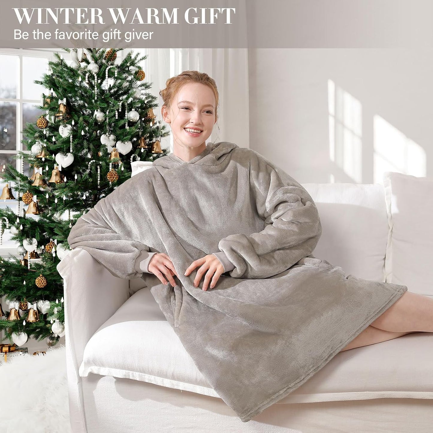 LetsFunny Blanket Hoodie,Oversized Wearable Sherpa Fleece Blanket Sweatshirt,Super Soft Warm Cozy with Giant Pocket,Gifts for Women Men Adults Teenagers, One Size Fits All