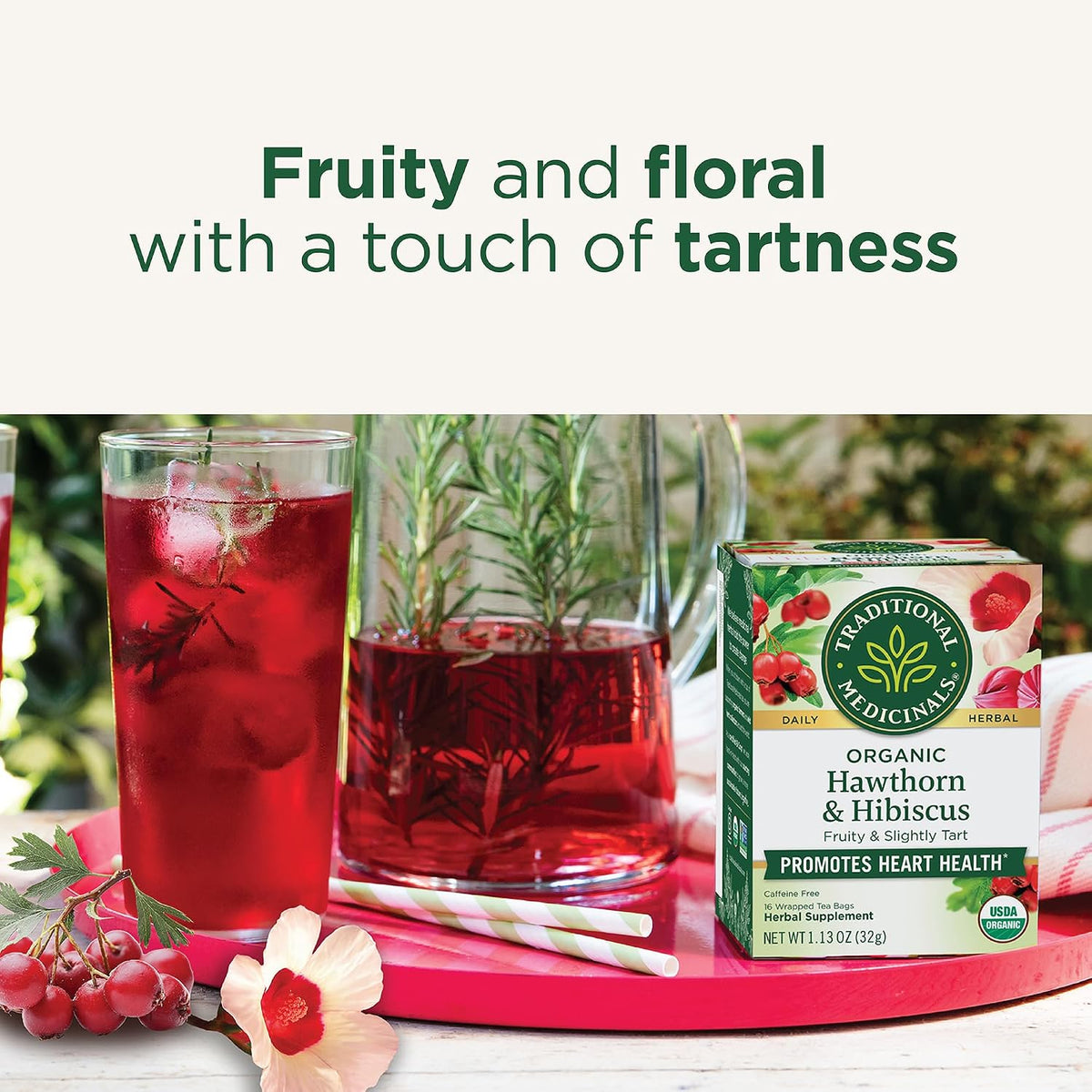 Traditional Medicinals Tea, Organic Hawthorn & Hibiscus, Promotes Heart Health, 16 Tea Bags (1 Pack)