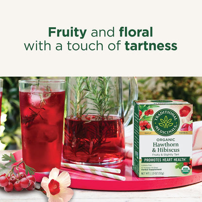Traditional Medicinals Tea, Organic Hawthorn & Hibiscus, Promotes Heart Health, 16 Tea Bags (1 Pack)