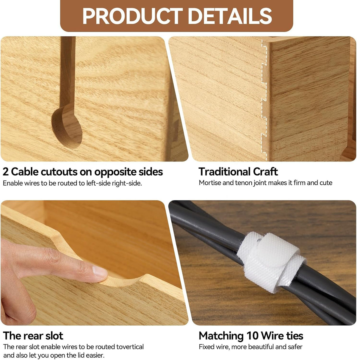 KIRIGEN Wooden Cable Management Box Set of 2, Cord Organizer, Natural