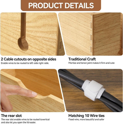 KIRIGEN Wooden Cable Management Box Set of 2, Cord Organizer, Natural