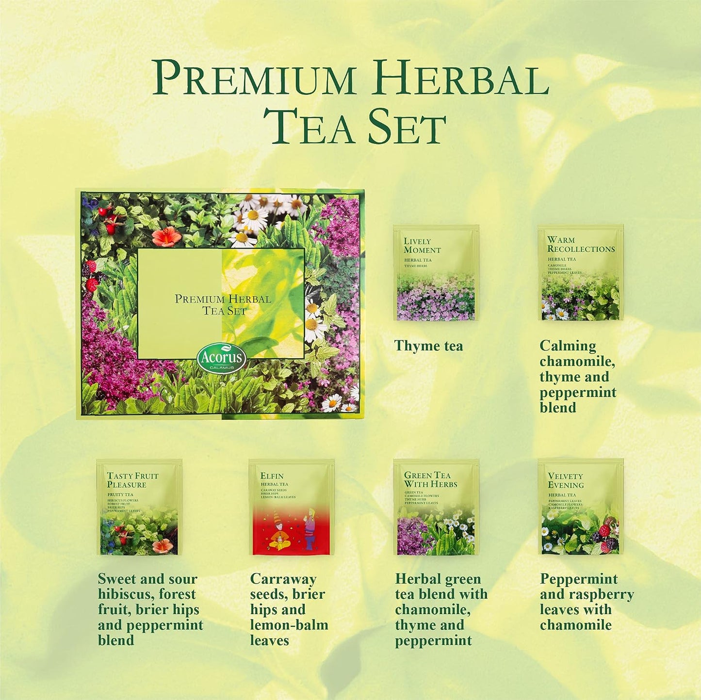 ACORUS Rituals Tea Set - Natural Fruit and Herbal Variety Pack, Tea Gift Set of 6 Different Teas, Sampler of 60 Bags Individually Wrapped