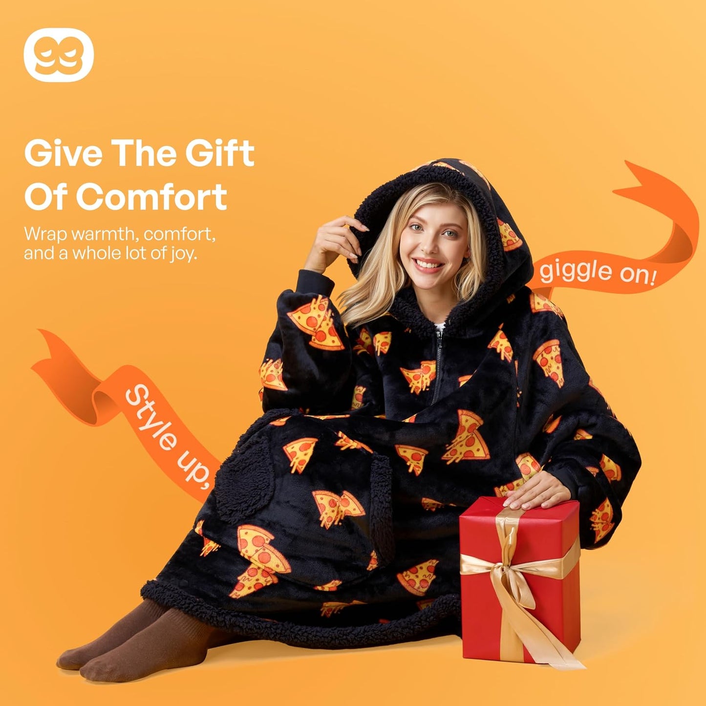 Giggling Getup Wearable Blanket Hoodie for Adults Gifts for Teen Girls Sister Women Sherpa Fleece Printed Hooded Blanket Sweatshirt Warm Cozy with Pocket & Sleeves Beige Cat