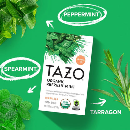 TAZO Refresh Mint Herbal Tea Bags with Peppermint and Spearmint, Caffeine Free, 96 Tea Bags (Pack of 2)