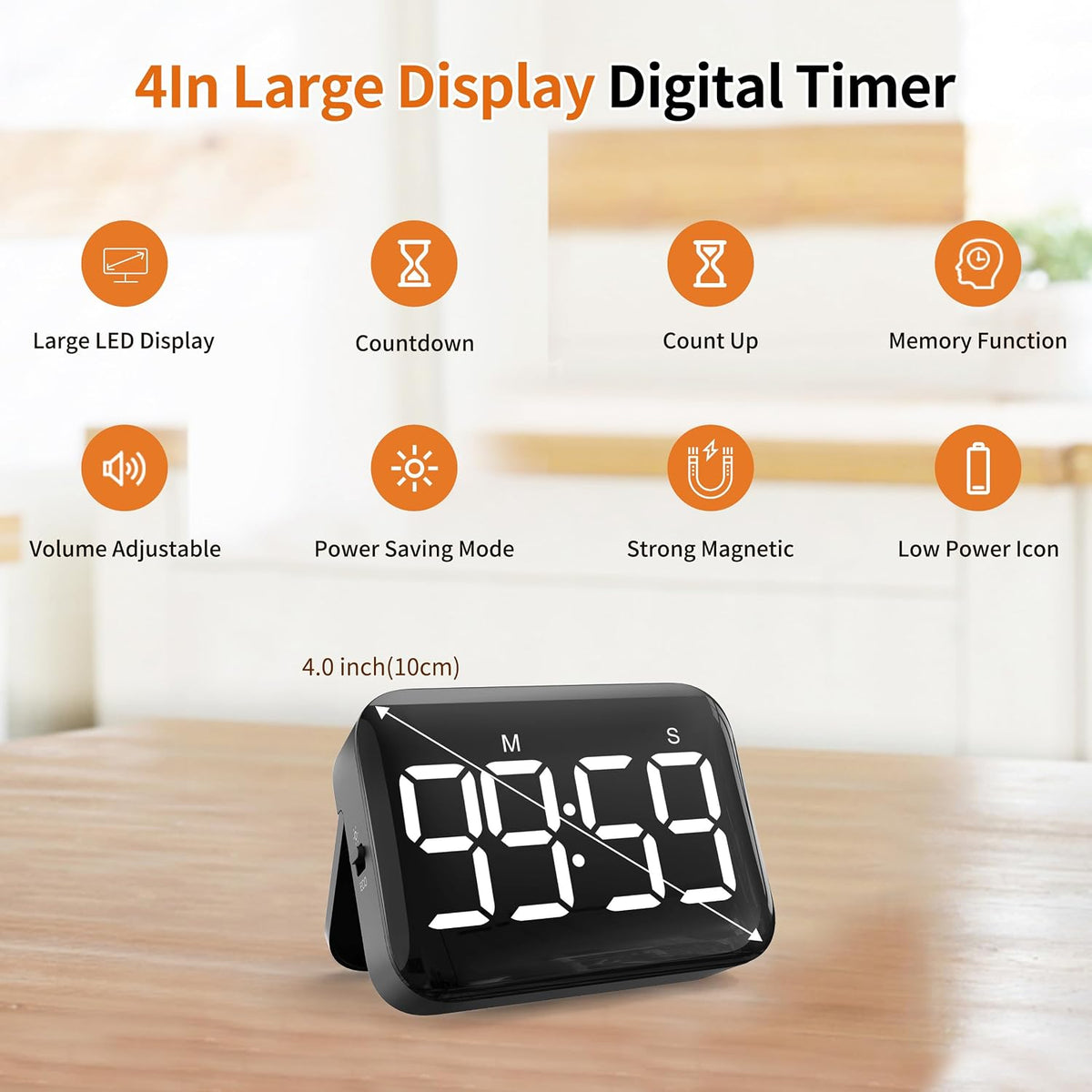 Digital Kitchen Timer, Magnetic Large Display for Cooking & Classroom
