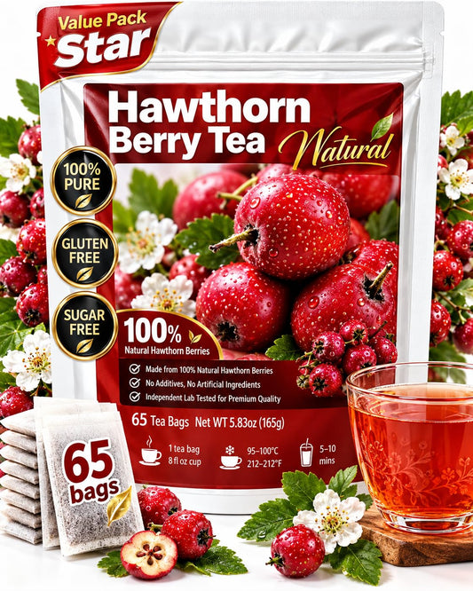 WOTIHA Hawthorn Berry Tea Bags, 65 Count - 100% Natural Dried Herbal Tea