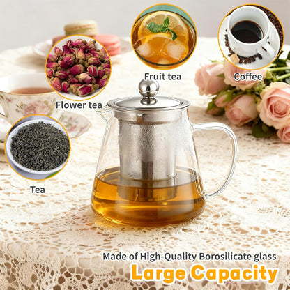 Glass Teapot with Stainless Steel Infuser, Borosilicate Glass Tea Maker, Stovetop Safe (550ML)