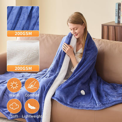 Electric Heated Blanket Throw Size 50''x60''-Control Heating Blanket, Soft & Warm Flannel 10-Level Temperature Control, 8 Hours Auto Off, Rapid Heating & Overheat Protection