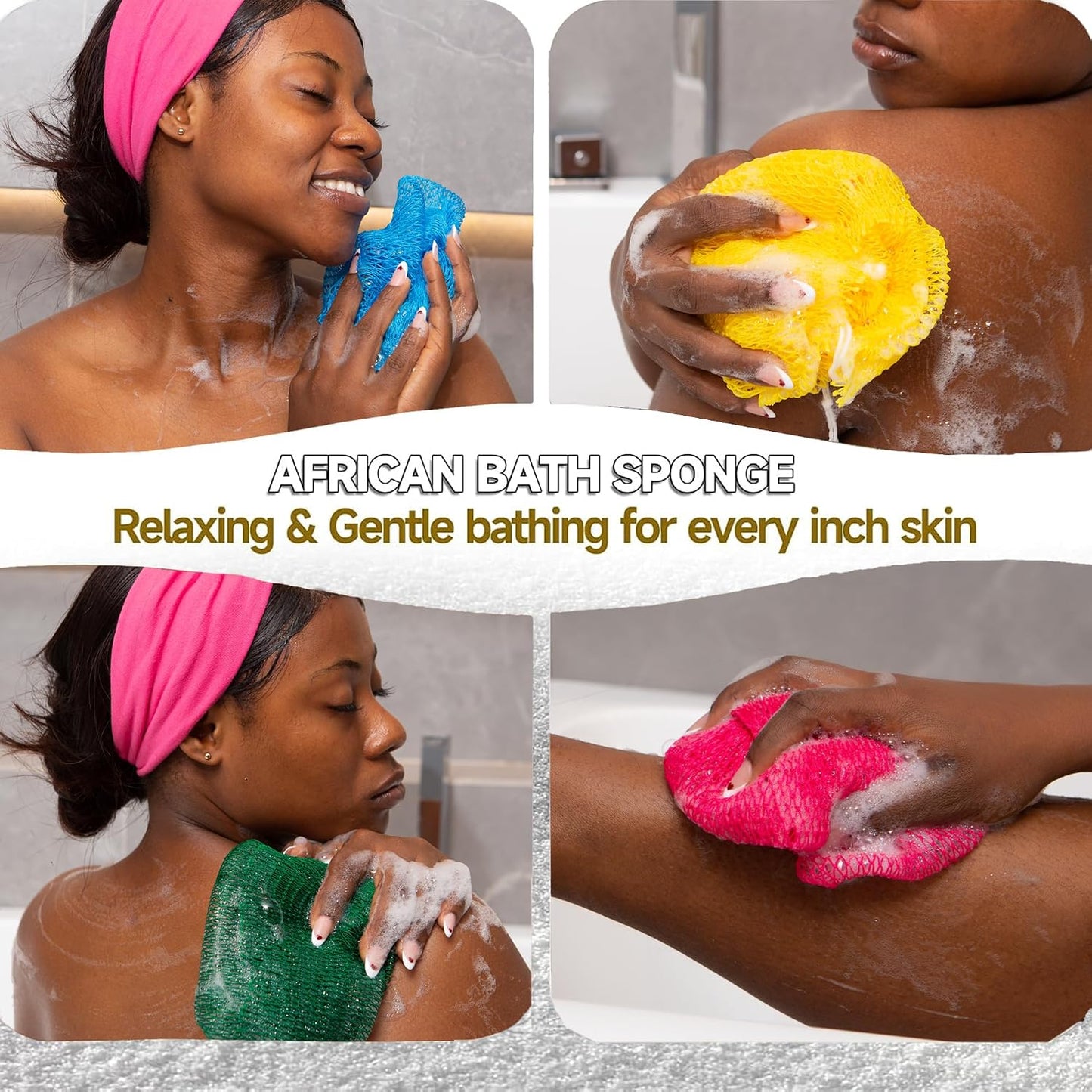 SubSahara Authentic African Net Sponge - 2 Pack Exfoliating Bath & Shower Loofah Sponge for Body & Face, Gentle Scrubber for All Skin Types, Travel, Durable Polyester (Olive Green & Light Green)