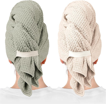 ROLSHOL 2 Packs Large Microfiber Hair Towels for Women, Super Absorbent & Quick Dry Hair Towel Wrap for Curly Hair Long & Short Hair- Anti-Frizz Hair Turbans for Wet Hair - 27.5''*39.4''