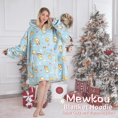 Mewkou Wearable Blanket Hoodie for Adult,Oversized Sherpa Fleece Blanket Hoodie for Women Men,Grey