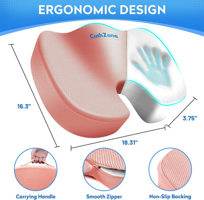 CushZone Seat Cushion - Memory Foam Office Chair Cushion for Sciatica, Tailbone & Back Pain Relief - Orthopedic Coccyx Pillow for Car, Airplane, Pregnancy & Long Sitting at Work, Black