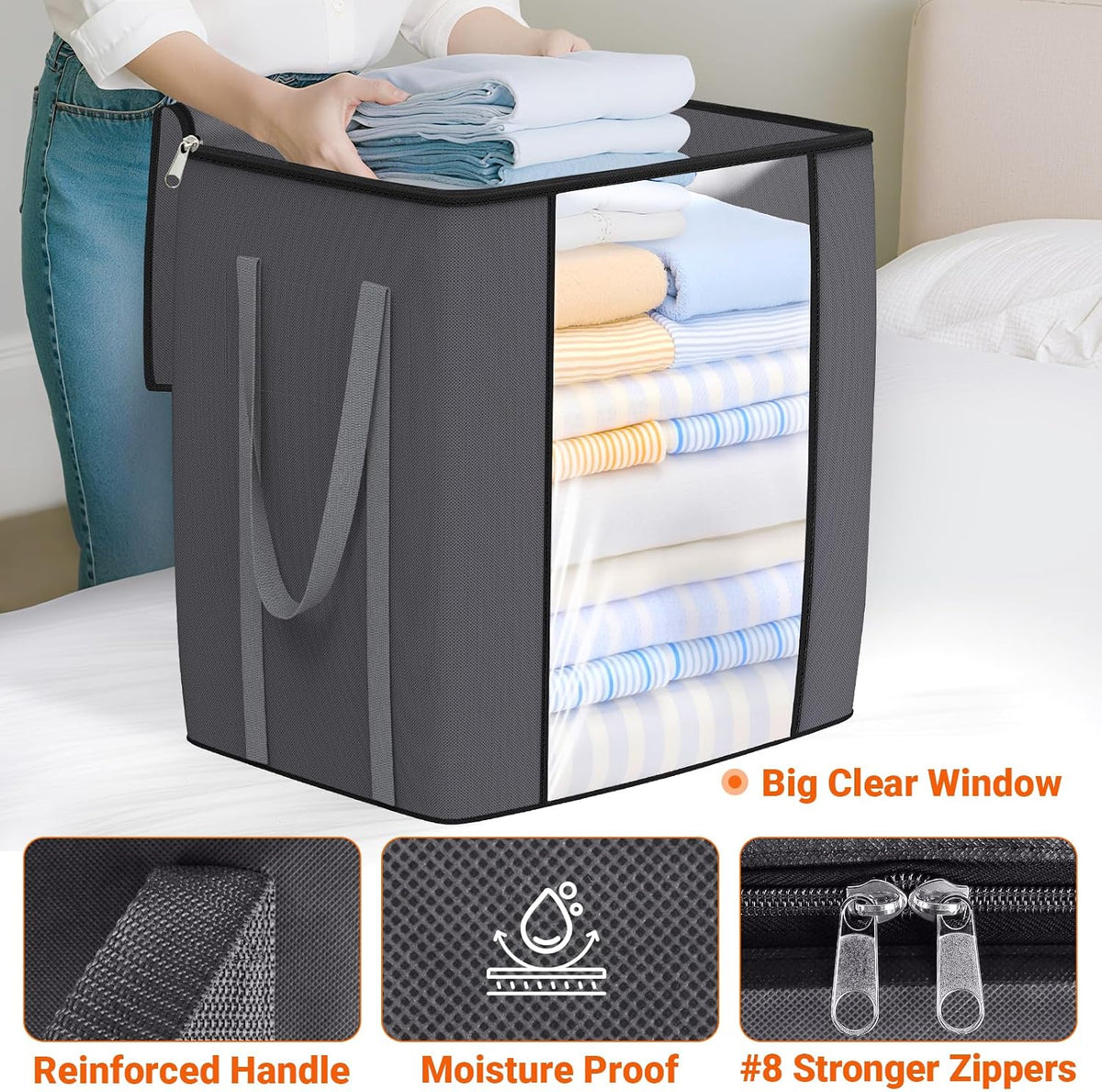 TasticTotes 120L Extra Large Blanket Clothes Storage Bags, Gray