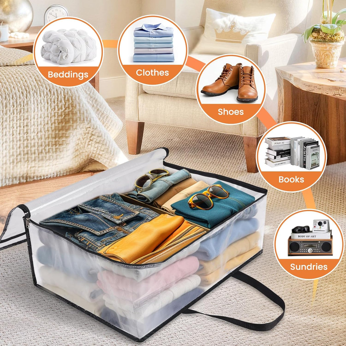 TasticTotes 6 Pack Clear Storage Bags for Comforter, Clothes & Bedding, 40L