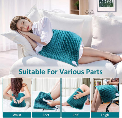 Heating pad for Back/Shoulder/Neck/Abdomen, Heating Pads with 6 Fast Heating Settings, Auto-Off, Machine Wash, Birthday Gifts for Women Mom Men Dad, Extra Large 12"x24", Blue