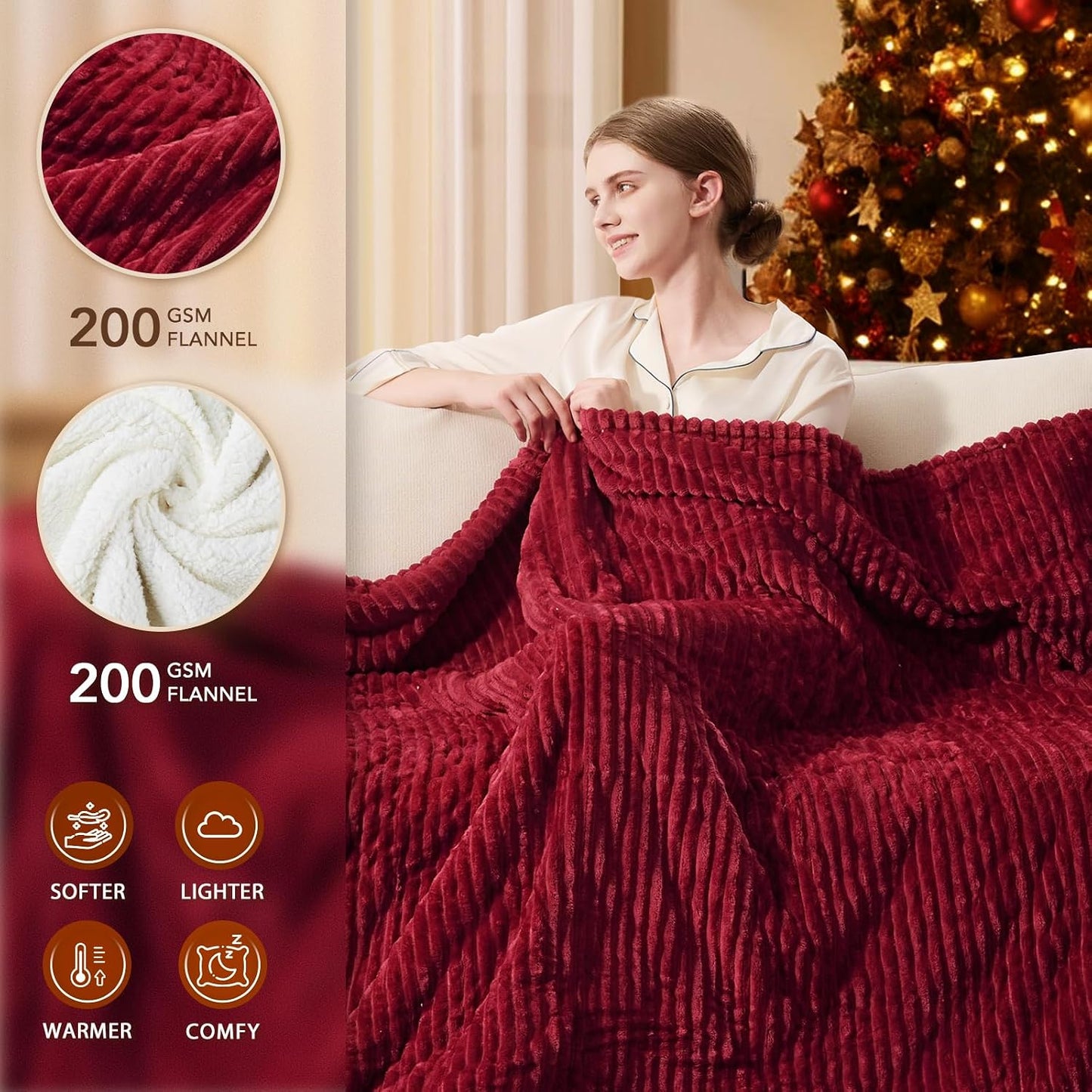 Homemate Heated Blanket Electric Throw - 50"x60" Heating Blanket Throw 1/2/4/6/8 Hours Auto-Off 10 Heat Levels Over-Heat Protection Soft Flannel Sherpa Heater ETL Certification