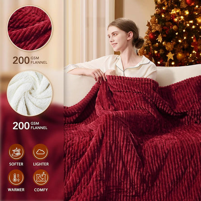 Homemate Heated Blanket Electric Throw - 50"x60" Heating Blanket Throw 1/2/4/6/8 Hours Auto-Off 10 Heat Levels Over-Heat Protection Soft Flannel Sherpa Heater ETL Certification