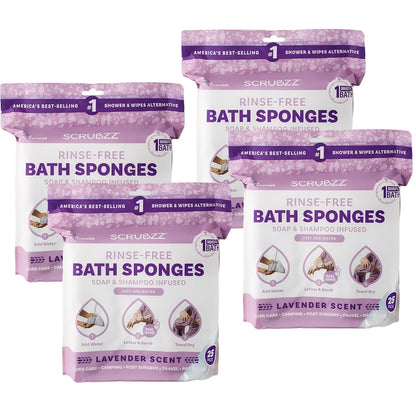 Scrubzz Disposable Rinse Free Bathing Wipes - 25 Pack - All-in-1 Single Use Shower Wipes, Simply Dampen, Lather, and Dry Without Shampoo or Rinsing