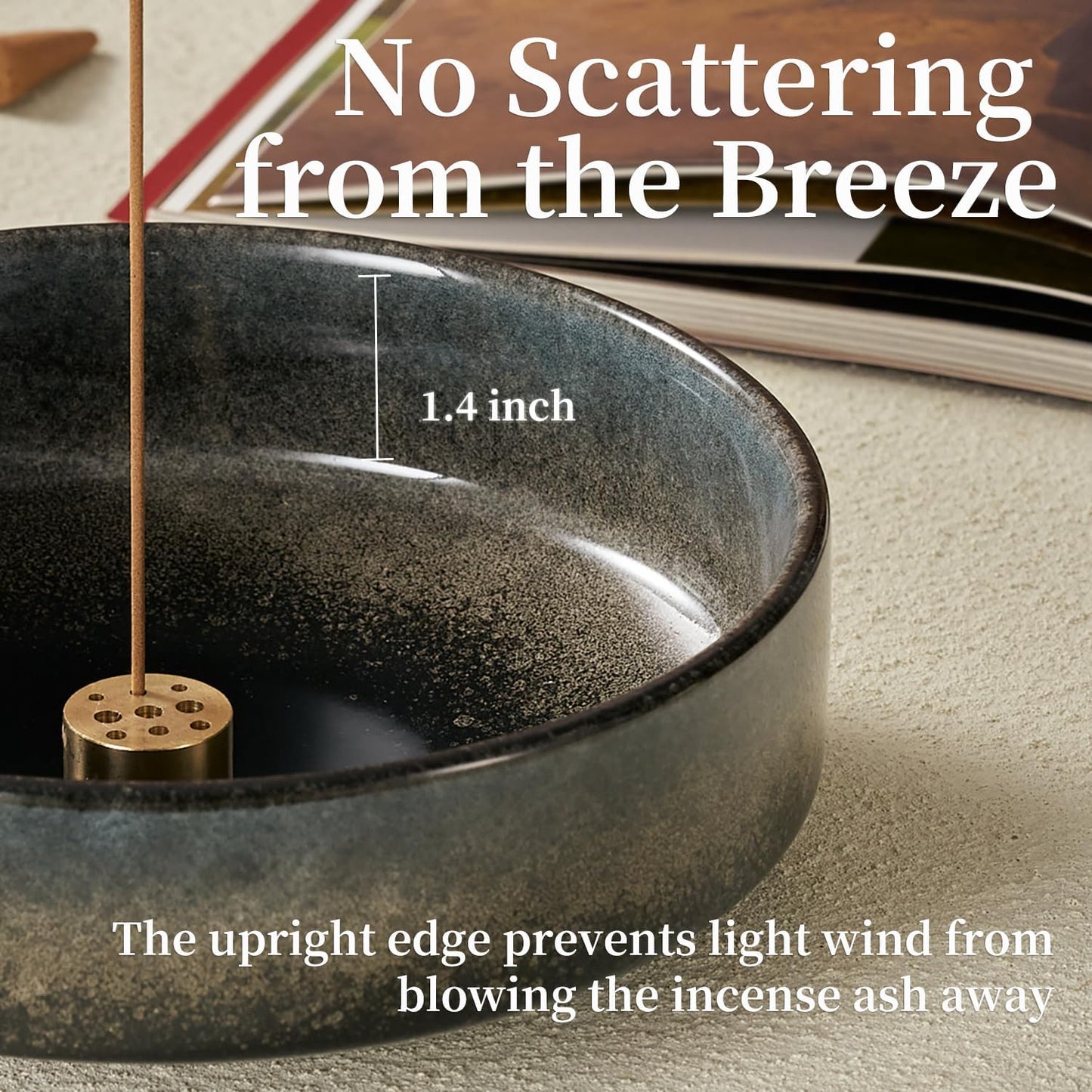 6" Ceramic Incense Holder for Sticks with 10 Holes,5in1 Handmade Flambé Glaze Incense Burner Bowl Ash Catcher for Stick,Coil,Cone,Sage,Palo Santo,Candle - Ideal for Yoga Spa Meditation Home Décor