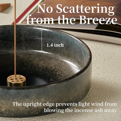 6" Ceramic Incense Holder for Sticks with 10 Holes,5in1 Handmade Flambé Glaze Incense Burner Bowl Ash Catcher for Stick,Coil,Cone,Sage,Palo Santo,Candle - Ideal for Yoga Spa Meditation Home Décor