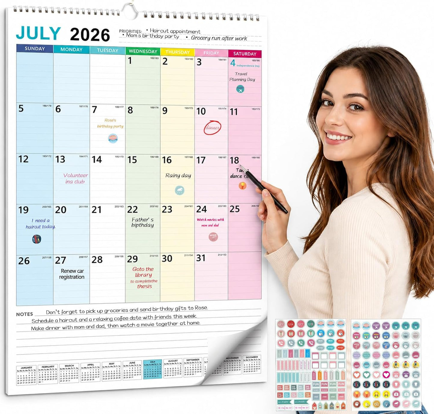 Large Wall Calendar 2026-2027, 18-Month Wall Calendar from July 2026 to December 2027, 15" x 22" 2026 Wall Calendar with Spacious Blocks, Julian Dates, Habit Tracker & Full-Year Reference for Home Office School Colorful