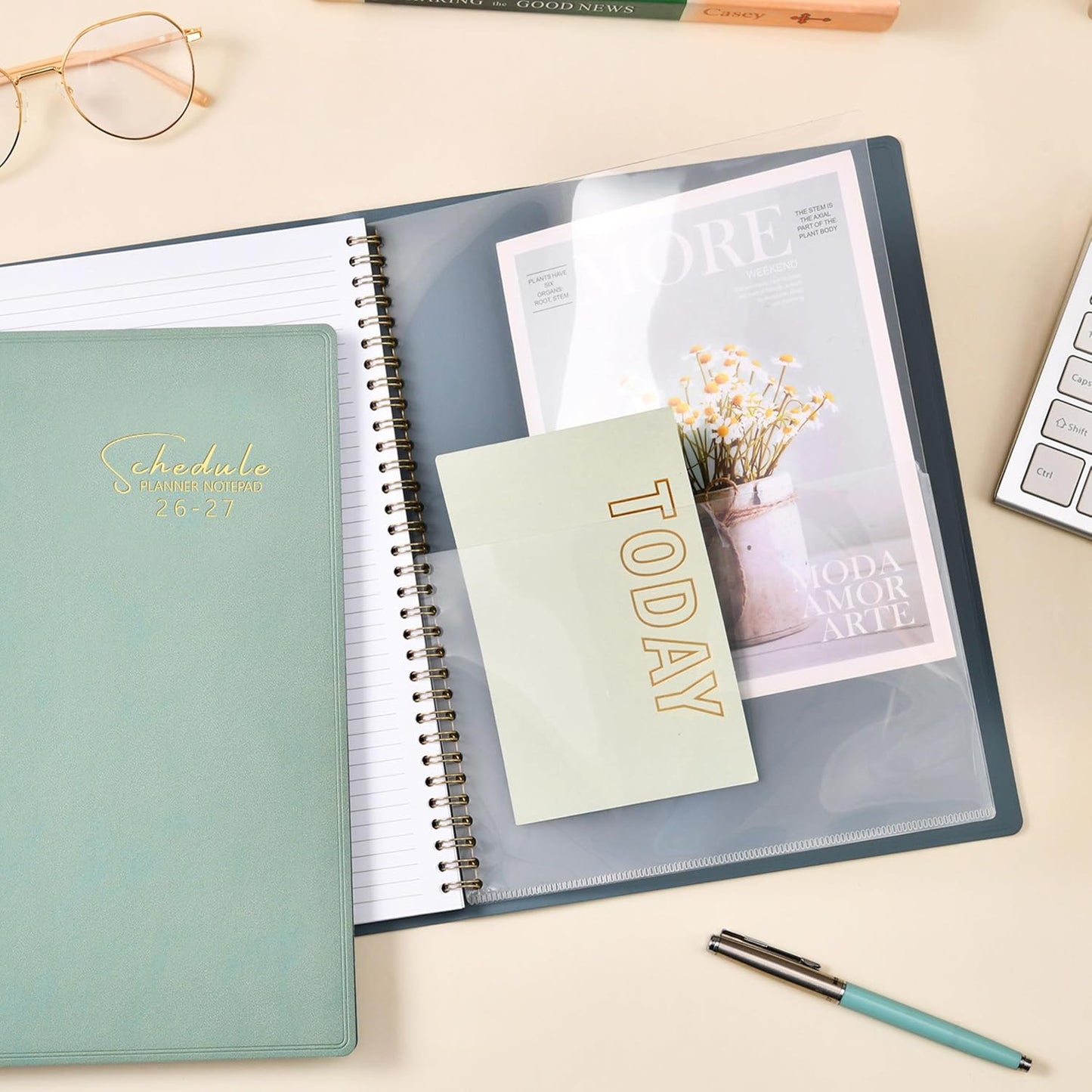 Appointment Book 2026-2027- Business Planner, JUL 2026 - JUN 2027,Planner 2026-2027, 3-Tier Schedule Planner, 8.74" x 11.38", 60 Minutes Intervals + Monthly Tabs + Leather Cover + Pocket - Pea Green