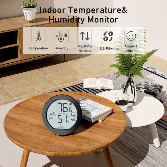 SECRUI Digital Hygrometer Thermometer for Room Temperature Humidity Meter Indoor Thermometer Accuracy Calibration LCD Temperature Sensor with Maximum and Minimum Records, TH1, White
