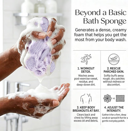 UJFQBH 3 Pieces African Bath Sponge African Net Long Net Bath Sponge Exfoliating Shower Body Scrubber Back Scrubber Skin Smoother,Great for Daily Use (Pink,Yellow,Purple)