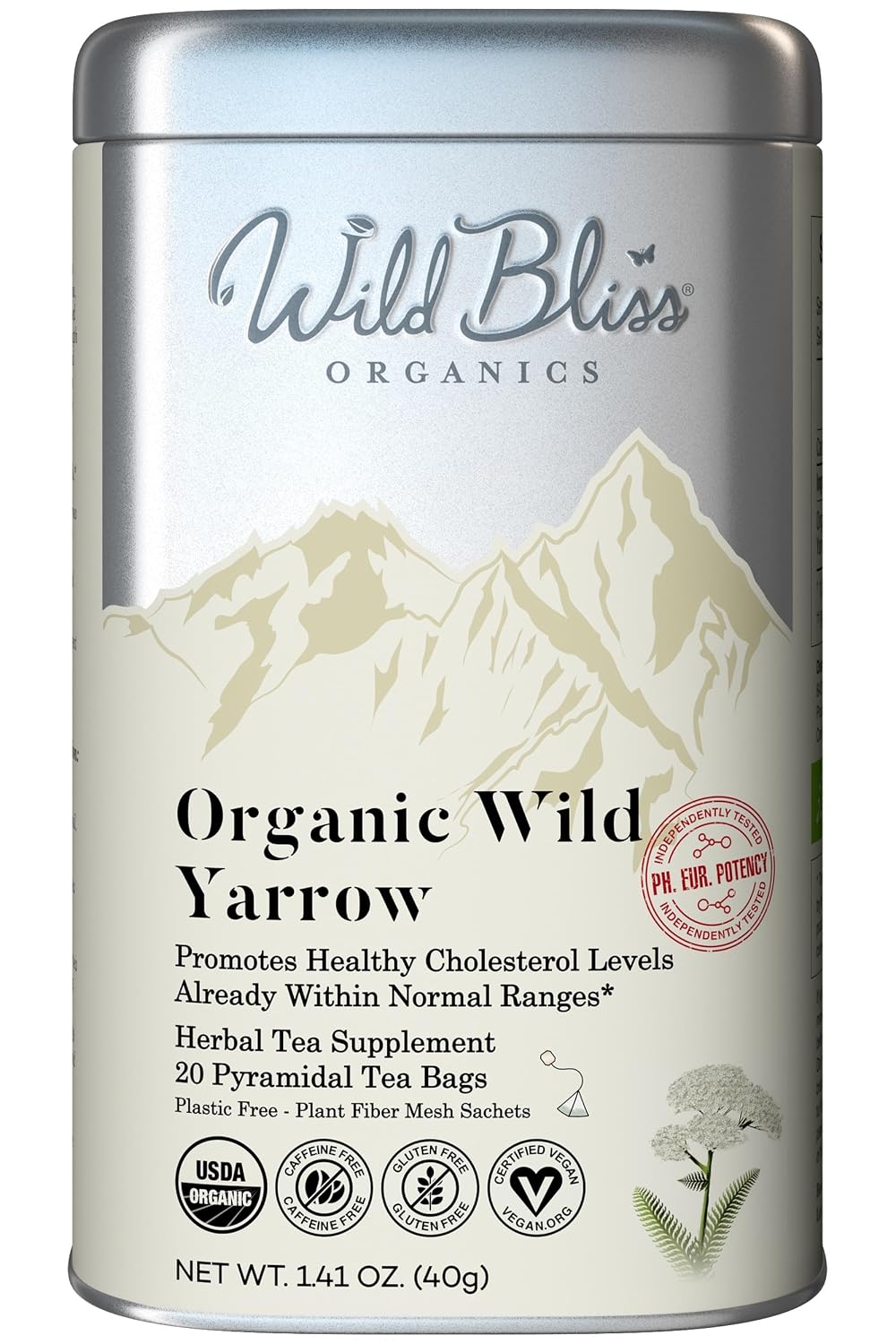 Wild Bliss Organic Wild Yarrow Flower Herbal Tea, 25 Tea Bags