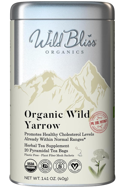 Wild Bliss Organic Wild Yarrow Flower Herbal Tea, 25 Tea Bags