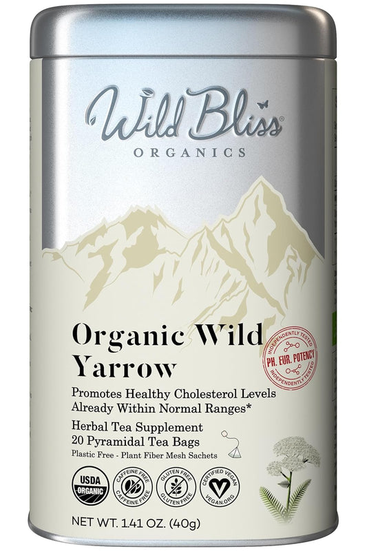 Wild Bliss Organic Wild Yarrow Flower Herbal Tea, 25 Tea Bags