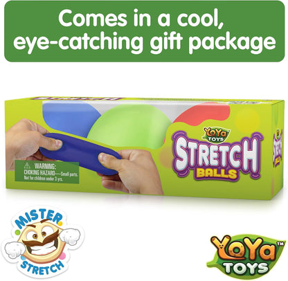 YoYa Toys Pull, Stretch and Squeeze Stress Balls - 3 Balls, Elastic Sensory Balls for Stress and Anxiety Relief, Autism and Special Needs Toys, Calming Fidgets for Kids and Adults, Ideal for Classroom