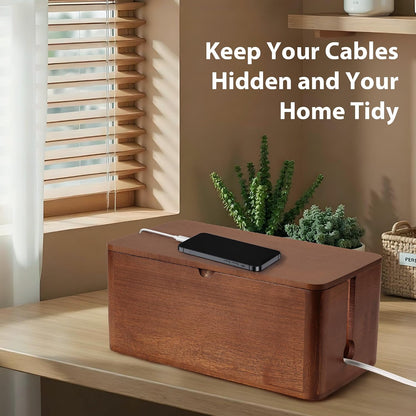 ZhiYo Wood Cable Management Box, Medium Cord Organizer Box for Power Strip