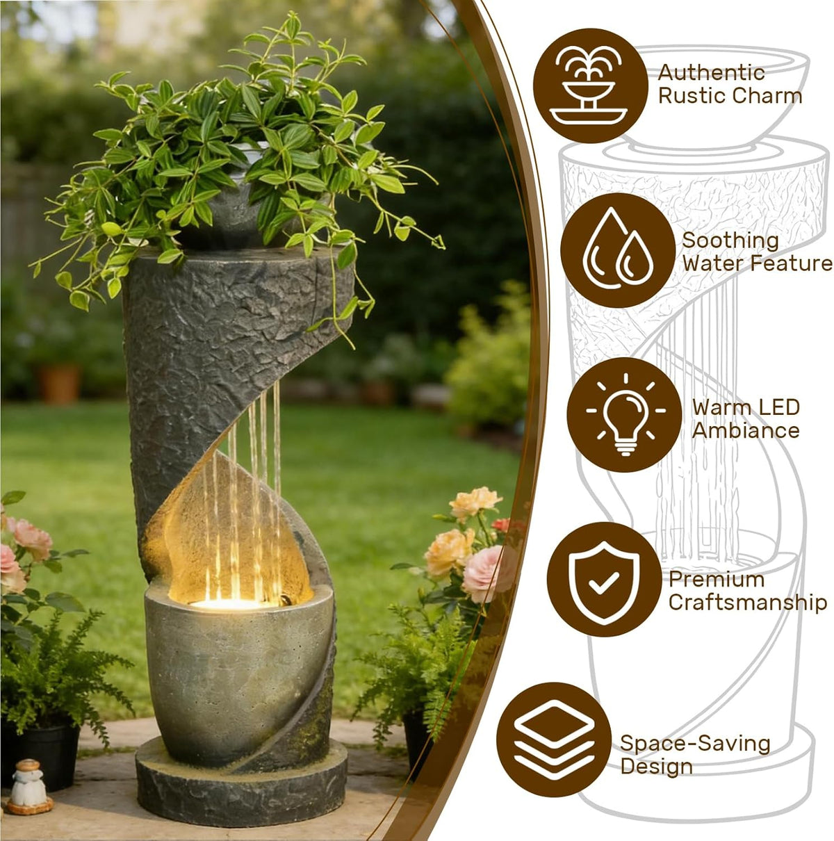 Sunlinua Modern Indoor Tabletop Water Fountain for Office Decor