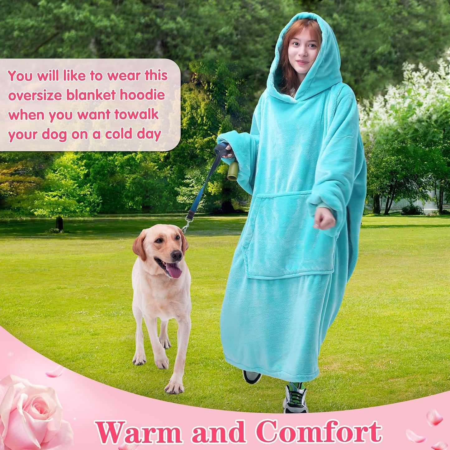 Waitu Wearable Blanket Sweatshirt Gifts for Women and Men, Warm and Cozy Giant Blanket Hoodie, Thick Flannel Blanket with Sleeves and Giant Pocket - Dark Gray