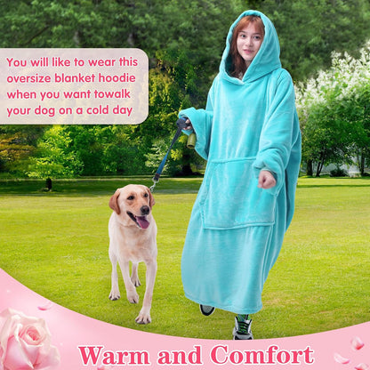 Waitu Wearable Blanket Sweatshirt Gifts for Women and Men, Warm and Cozy Giant Blanket Hoodie, Thick Flannel Blanket with Sleeves and Giant Pocket - Dark Gray
