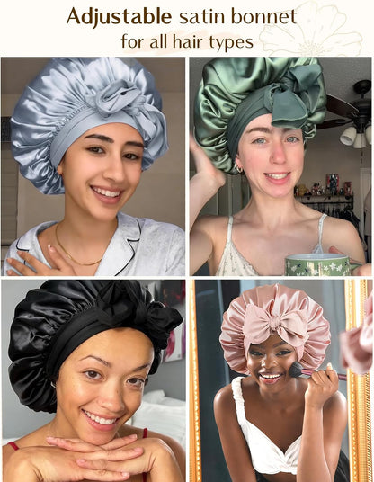 YANIBEST Adjustable Satin Bonnet for Sleeping Women Double Layer Hair Wrap Reduce Friction Prevent Frizz Natural Curly Hair