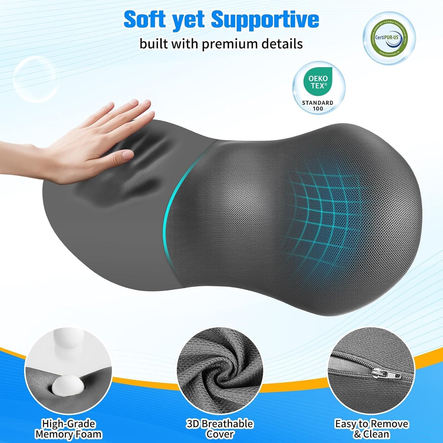 SweetSlubr Lumbar Support Pillow for Office Chair - Memory Foam Lumbar Pillow with Detachable Strap & Breathable Cover, Ergonomic Back Support for Office Chair, Car Seat Cushion, Bed Rest (Black)