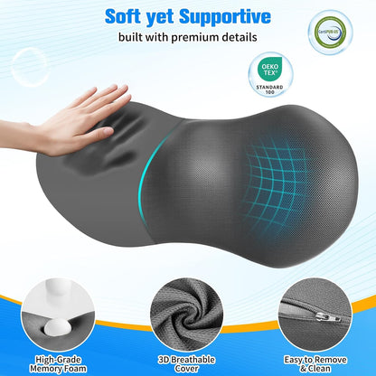 SweetSlubr Lumbar Support Pillow for Office Chair - Memory Foam Lumbar Pillow with Detachable Strap & Breathable Cover, Ergonomic Back Support for Office Chair, Car Seat Cushion, Bed Rest (Black)